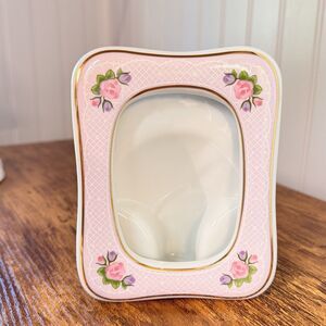 Vintage George Good Japan Pink Roses Gold Porcelain Picture Frame 4”x5.5” Countr